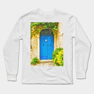 Old Blue Wooden Door Texture Long Sleeve T-Shirt